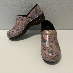 Dansko Pro XP Watercolor Floral Leather Slip On Clog Shoes 39 Size 8-8.5 Gift